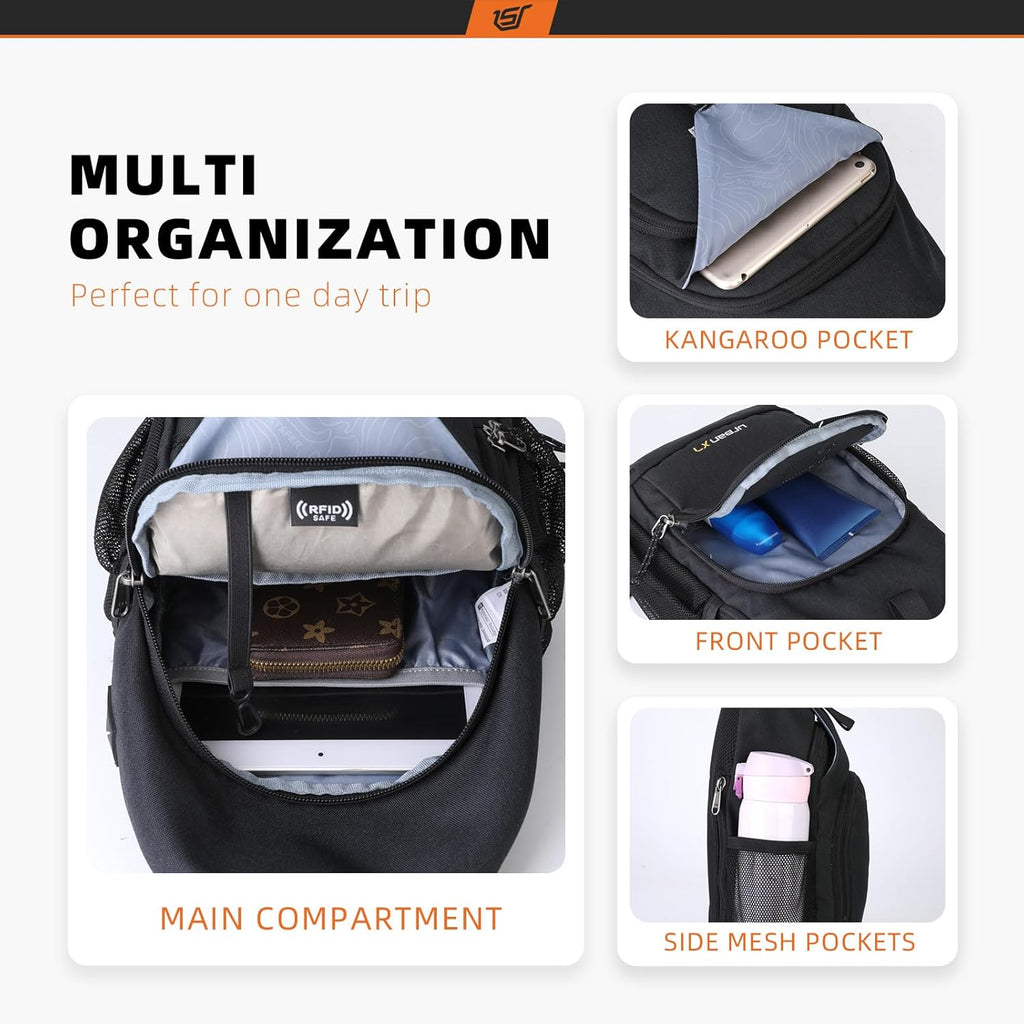 SKYSPER Sling Bag - RFID Crossbody Backpack for Men & Women | 18L Capacity - Black
