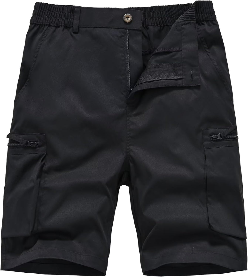QPNGRP Men's Cargo Shorts - 9" Inseam, Stretch Waist, 6 Pockets for Ultimate Comfort