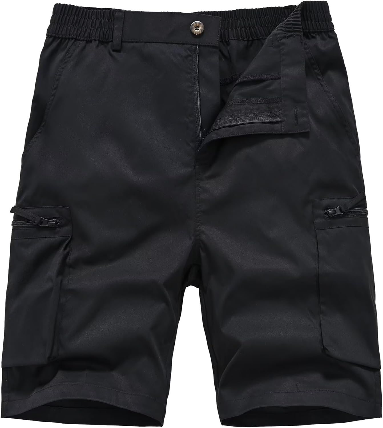 QPNGRP Men's Cargo Shorts - 9" Inseam, Stretch Waist, 6 Pockets for Ultimate Comfort