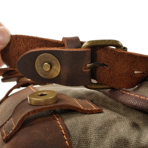 WUDON Men Travel Backpack, Genuine Leather-Waxed Canvas Shoulder Hiking Rucksack (Green)