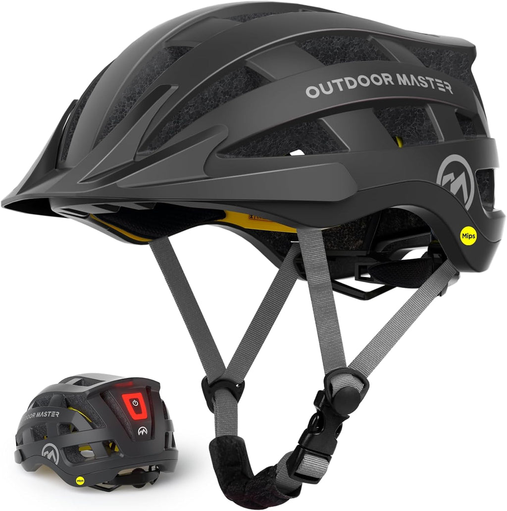 OutdoorMaster Gem II MIPS Bike Helmet - Lightweight Cycling Helmet with Light for Youth & Adults