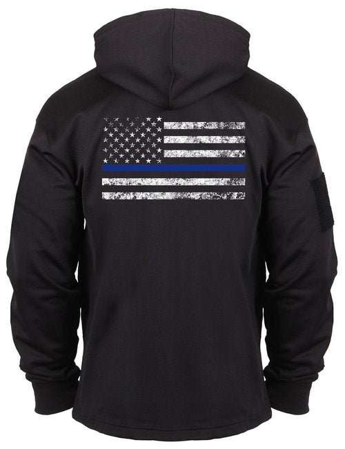 Rothco Conceal-Ops Thin Blue Line Hoodie – Tactical Hooded Sweatshirt with Distressed American Flag Graphics (US, Alpha, XX-Large, Regular, Regular, Black)