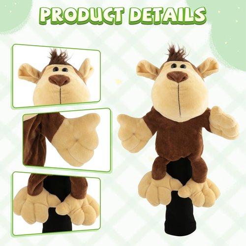 SM SunniMix Soft Plush Golf Club Driver Headcover, Cute Animal Golf Wood Headcovers, Women Men Golfer Gift & Golf Bag Accessories - Monkey