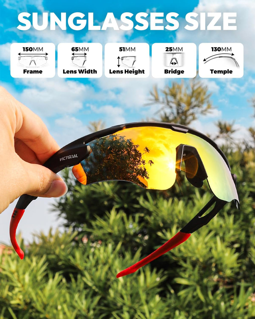 VICTGOAL Cycling Glasses - Polarized UV Protection Sunglasses for Men & Women | Lightweight TR90 Frame