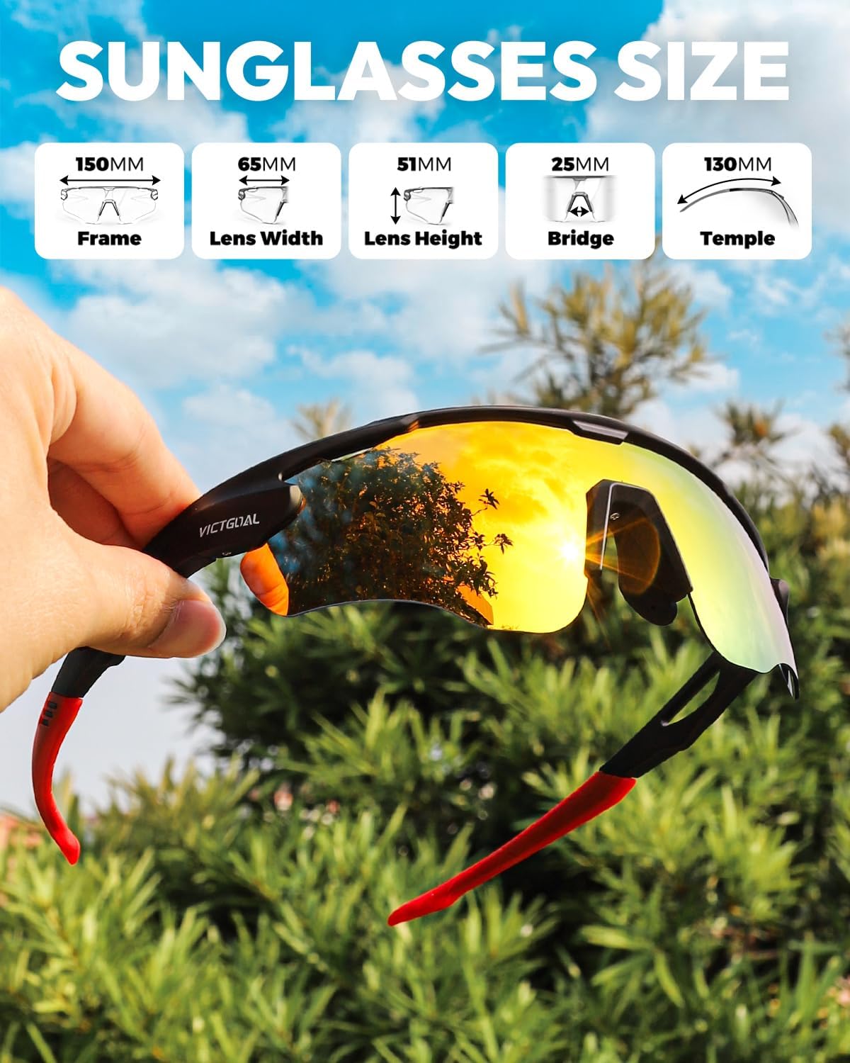 VICTGOAL Cycling Glasses - Polarized UV Protection Sunglasses for Men & Women | Lightweight TR90 Frame