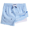 maamgic Boys Swim Trunks with Compression Liner Toddler Stretch Swim Shorts Quick Dry Swimming Trunks Boxer Brief 2 in 1 Beach Shorts White Blue Striped 2T