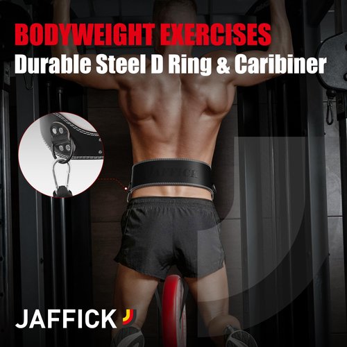 Jaffick Leather Weight lifting belt & 2-in-1 Dip Belt with Rope for Weightlifting Pull Up Gym Powerlifting Squat Bodybuilding Waist Support for Men Women