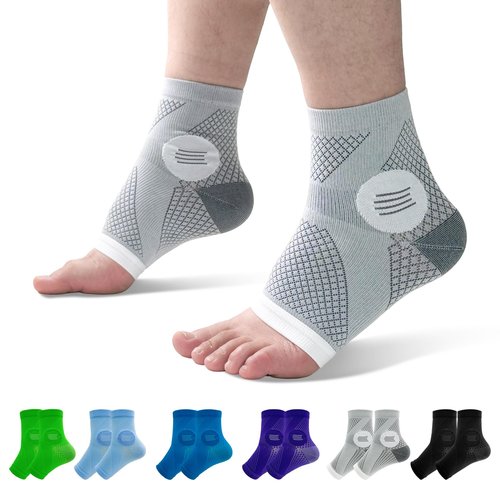 6Pairs Neuropathy Socks - Toeless Compression Socks for Women & Men, Plantar Fasciitis & Achilles Tendonitis Relief, Arch Support (Large)