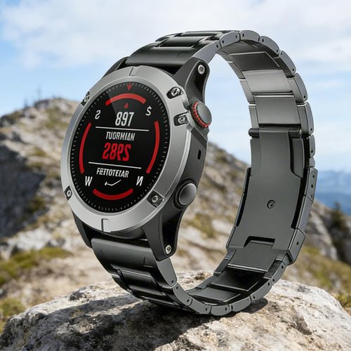 MaKTech Titanium Band for Garmin,22mm Five-Piece Metal Bracelet Strap with Quick Release Connector,Tortoise Buckle,for Garmin Fenix 8 47mm/E 47mm/7/6 Smartwatch (Gray)