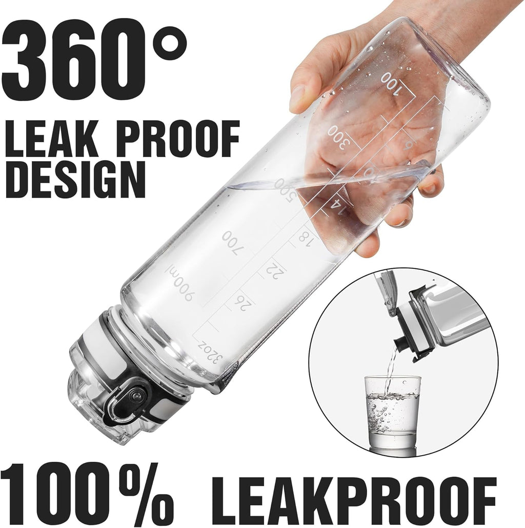 OLDLEY 32oz Motivational Sports Water Bottle - BPA Free, Leakproof, Time Marker, Clear Design