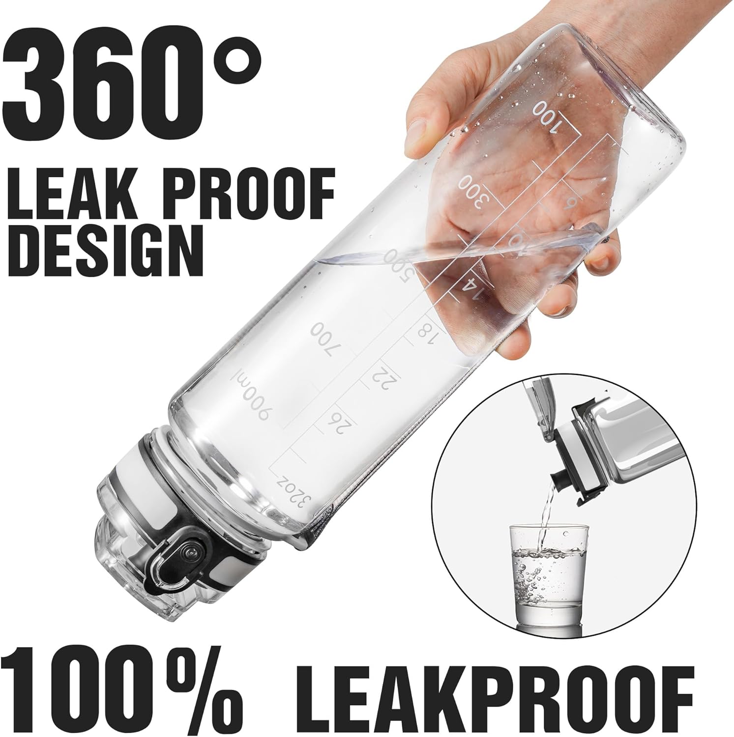 OLDLEY 32oz Motivational Sports Water Bottle - BPA Free, Leakproof, Time Marker, Clear Design