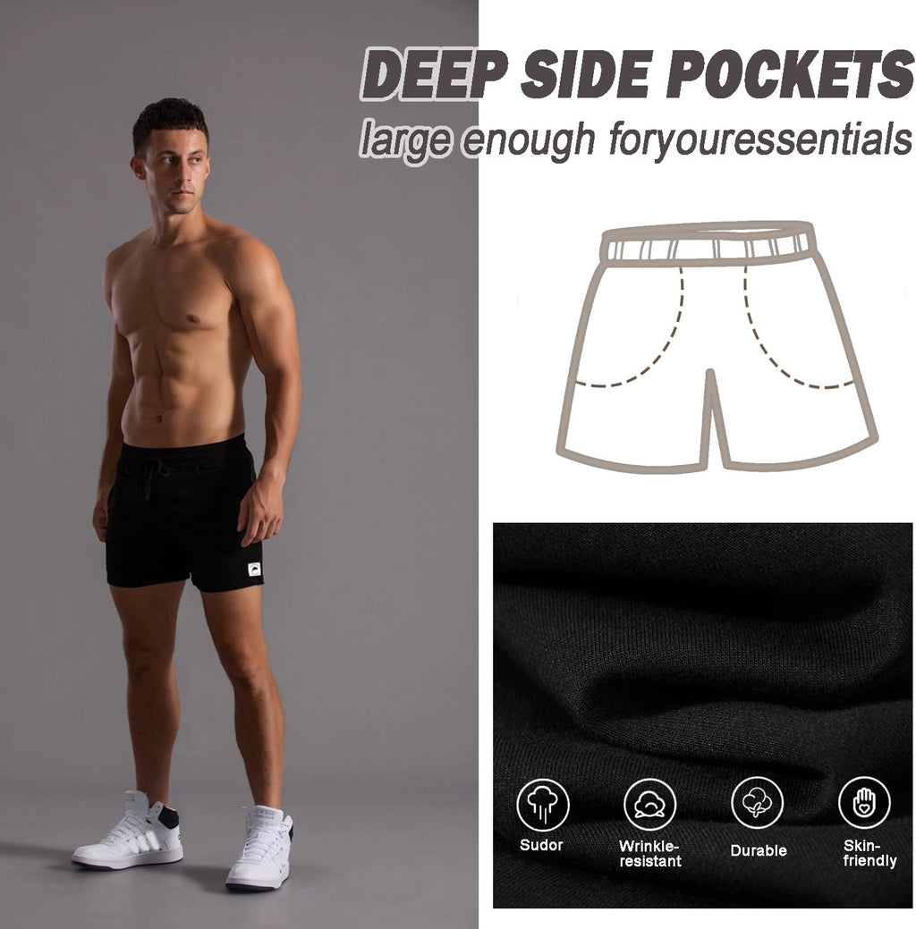 Skiennix Men's Cotton Athletic Shorts - 5 Inch/7 Inch with Pockets for Gym Workouts