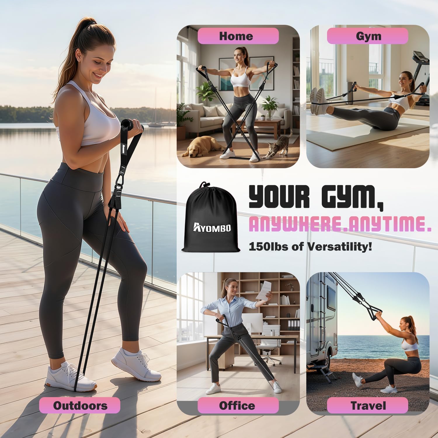 Skiennix Resistance Bands - 5 Level Workout Set with Handles for Women | Ideal for Yoga, Pilates & Home Gym Fitness
