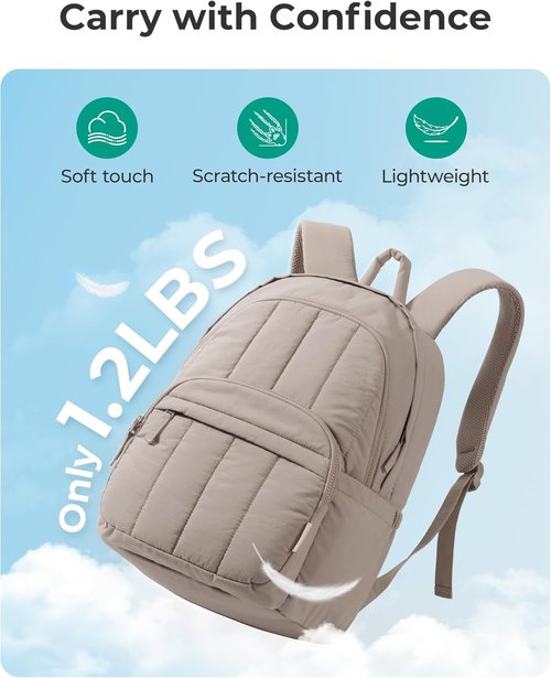 BAGSMART Women's Quilted Laptop Backpack - Cute Water-Resistant Travel Daypack | Puffer Camel