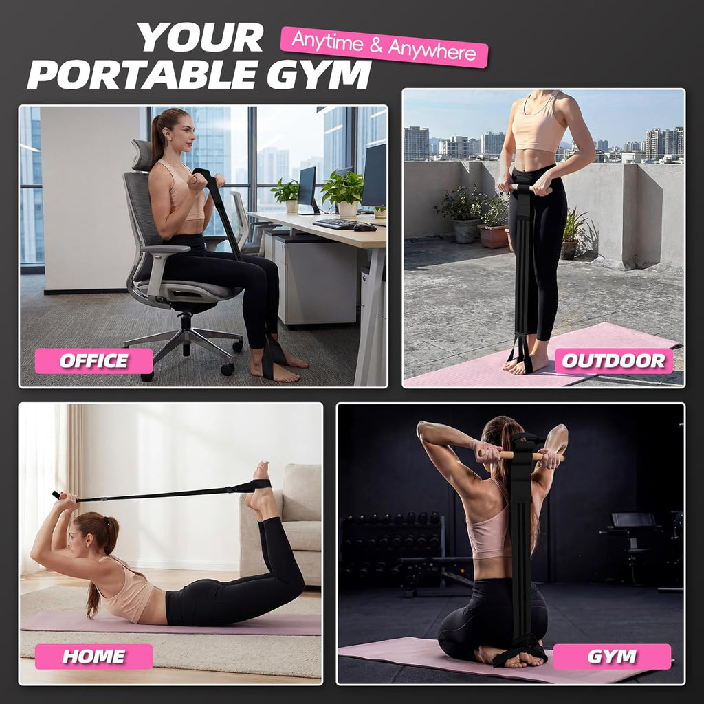 Skiennix Pedal Resistance Bands - Adjustable Manual Tension Fitness Bands with Wood Handles | Multi-Use for Abdomen, Waist, Arms, Legs