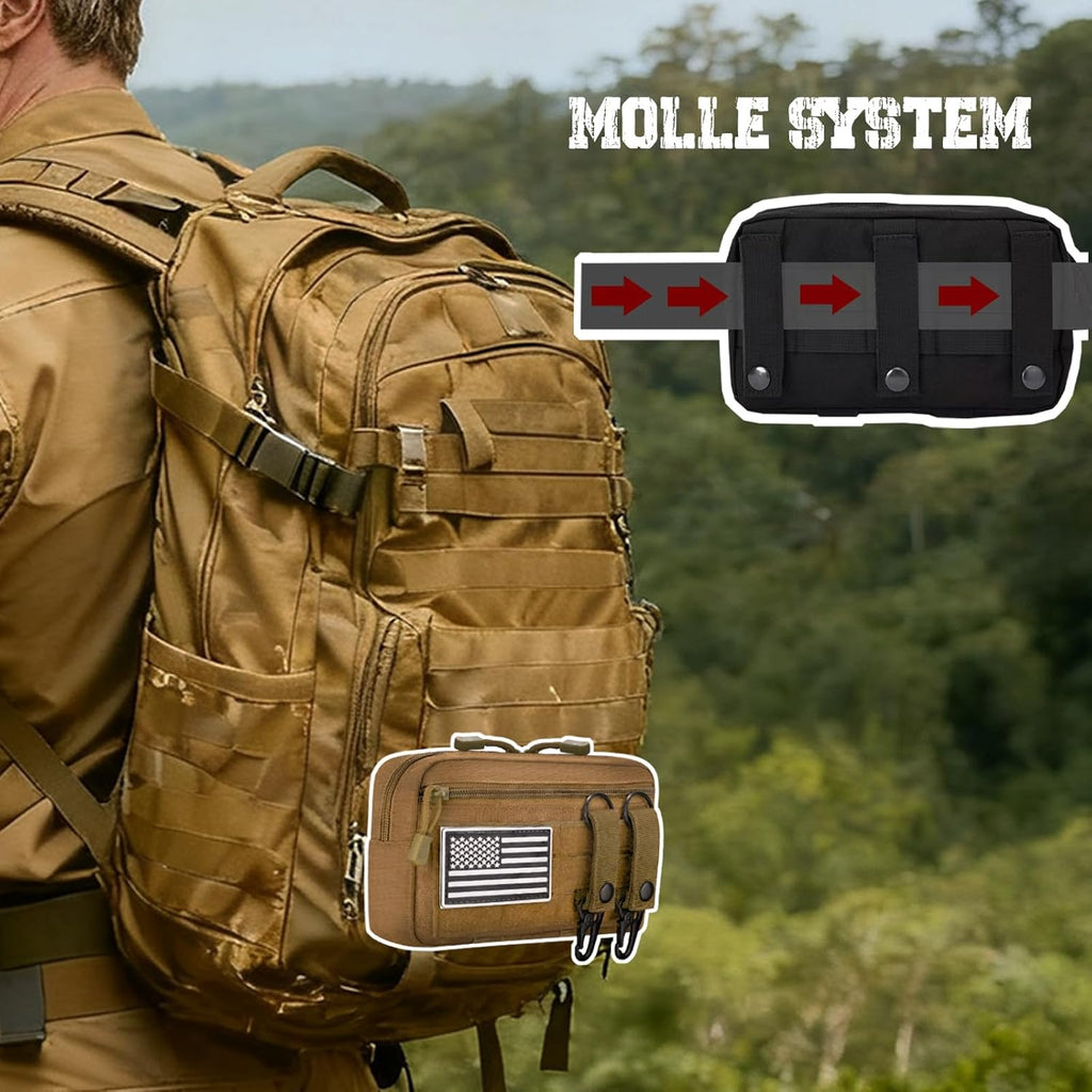 Skiennix Tactical Molle Admin Pouch - EDC Modular Pouch with 2 Keychains & US Flag Patch
