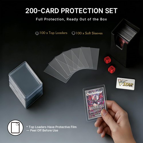 Foluck 9 Pocket Trading Card Binder - Holds 252 Toploaders with 200 Card Sleeves Included | Premium Side-Loading Album