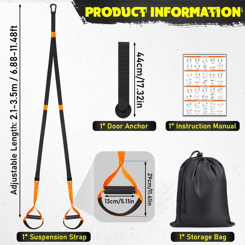 TOBWOLF Adjustable Home Suspension Straps Training Kit, All in One Compact Resistance Trainer Straps & Door Anchors, Suitable for Home Gyms, Travel, Core Training & Full-Body Fitness