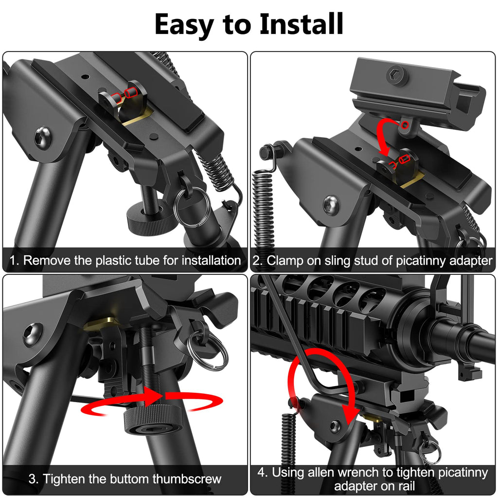 CVLIFE 6-9 Inches Picatinny Bipod Adjustable Spring Return with Picatinny Adapter (Black, 6''-9'')