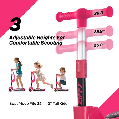 JOVA ZIFFY 2-in-1 Toddler Scooter - Foldable Light-Up 3-Wheel Scooter for Kids 3-12, Anti-Slip Deck, Adjustable Height