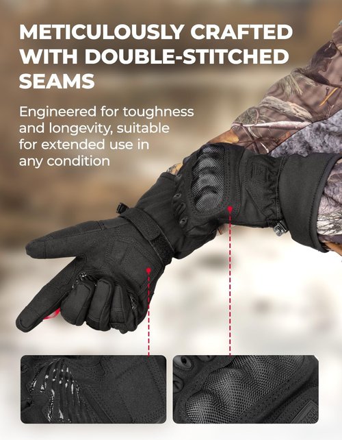 KEMIMOTO Tactical Gloves for Men, Winter Warm Motorcycle Gloves with Touchscreen Hard Shell & Palm Padding for Motorcycle Riding Tactical Airsoft Paintball Hiking Camping Climbing Black L