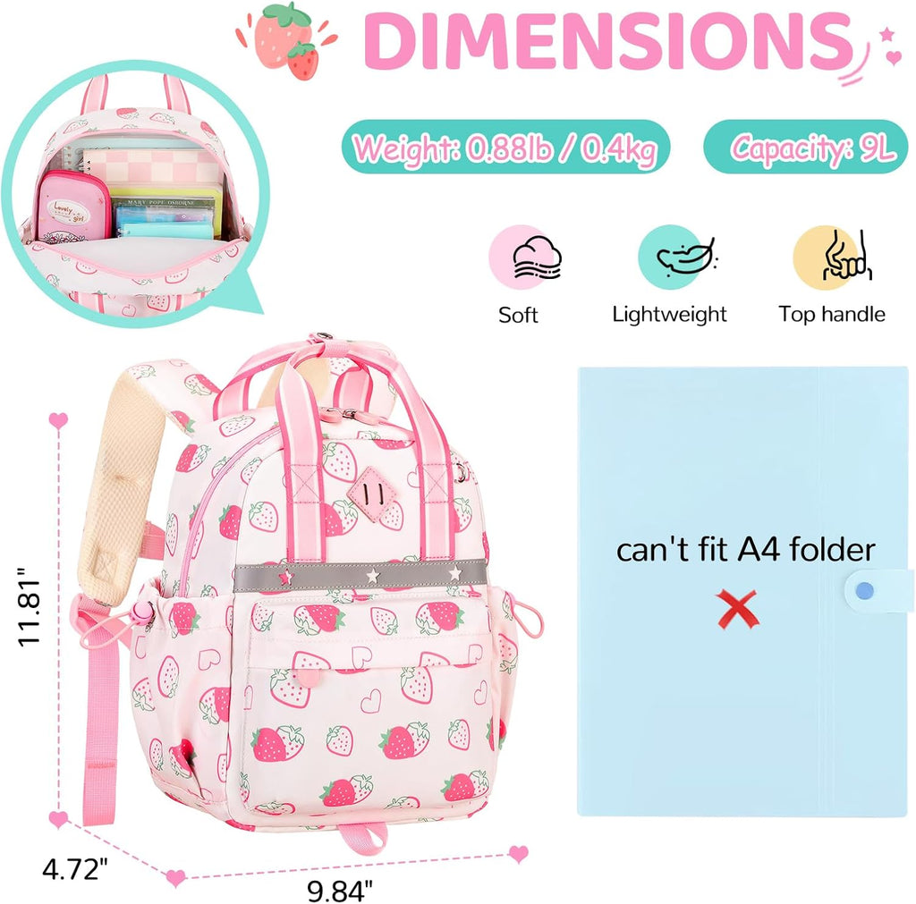 Skiennix Toddler Backpack - Cute Strawberry Design for Girls 2-4 | Mini Diaper Bag for Daycare & Travel