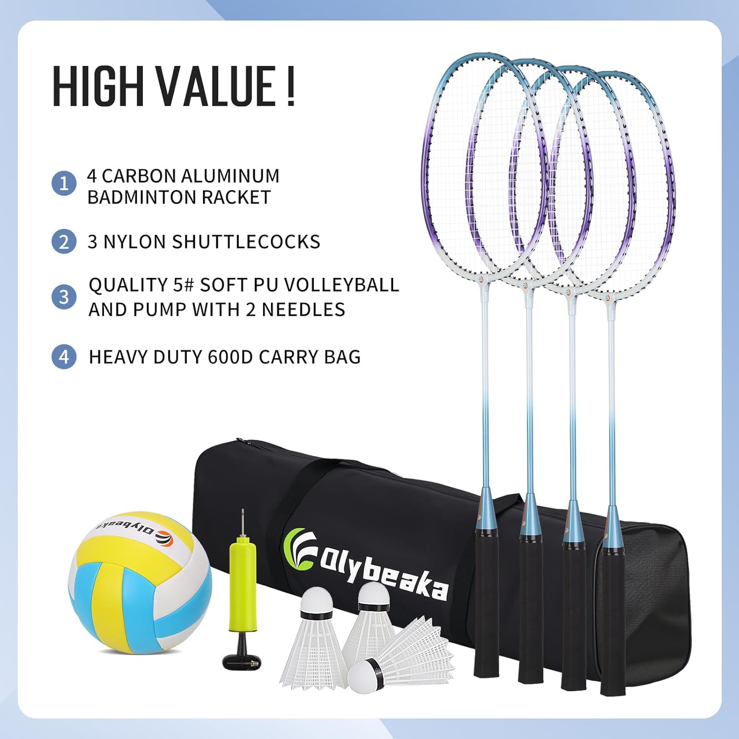 Regine Switzerland Outdoor Volleyball & Badminton Combo Net Set - Adjustable Poles, 4 Rackets, Portable Carry Bag