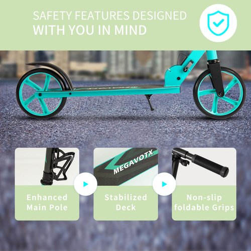 Megavotx Foldable Kids Scooter with 8 inch Sturdy Wheels - Scooters for Kids, Teens, Adults Ages 8+, Adjustable Handlebar, Gift for Boys&Girls, 220lbs Max Load Capacity, Bearing ABEC7 - （Green）