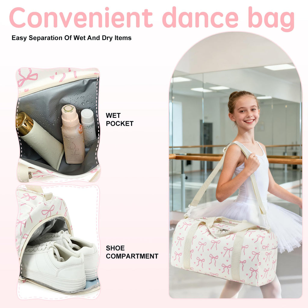 LOIDOU Kids Duffle Bag for Girls, Lightweight Girls Overnight & Weekender Travel Bag with Shoe Compartment and Wet Pocket, Cute Duffel Bags for Toddler Dance, Kids Sleepovers, Gym & Weekend Trips
