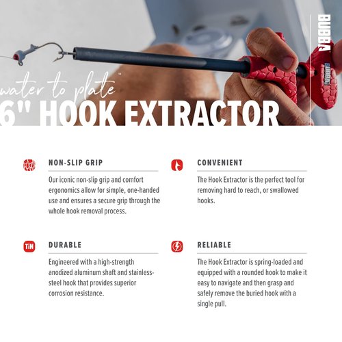 BUBBA 6" Hook Extractor with Non-Slip Grip T-Handle with Marine Grade Stainless Steel Hook Extractor for Fishing and Angling