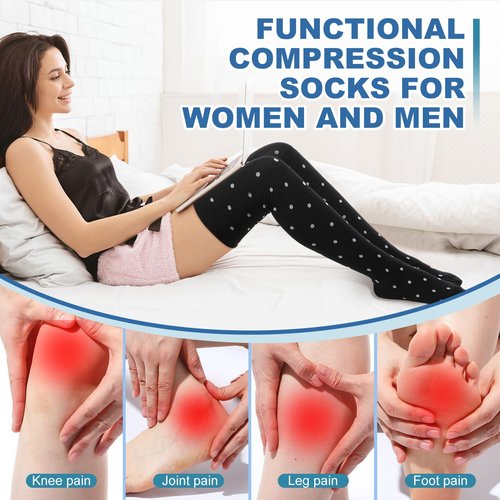 Chicingyou 6 Pair Thigh High Compression Socks for Women Men 15-20 mmHg Over the Knee Compression Support Stockings for Hiking Nurses Running Recovery(Black Grey Check)