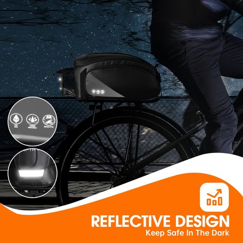 Bike Rack Bag,12L Bike Trunk Bag ,Rear bike rack bag, Multi Pockets Cycling Storage Bag with Water Bottle Holder , Bike Bags for bicycle Rack with Reflective Area & Shoulder Strap for Cycling Trips.