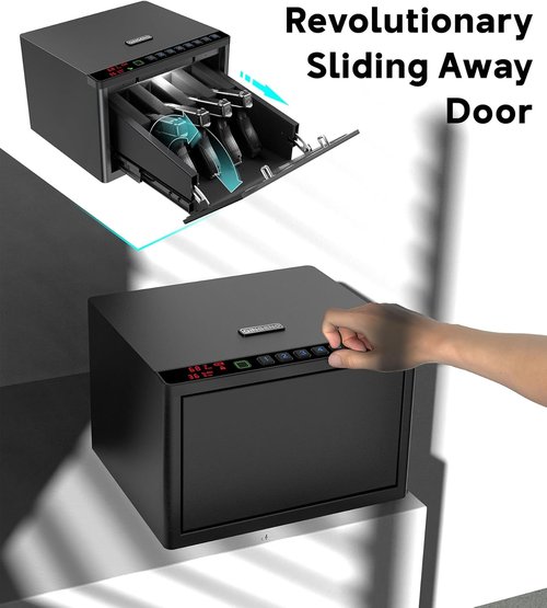Biometric Gun Safe for Pistols - Secure Sliding Fingerprint Safe with LCD Display | Holds Multiple Handguns