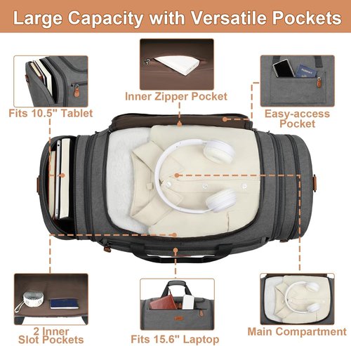 Canvas Men's Duffle Bag - Expandable 50L Travel Weekender with Toiletry Bag & Removable Shoulder Strap