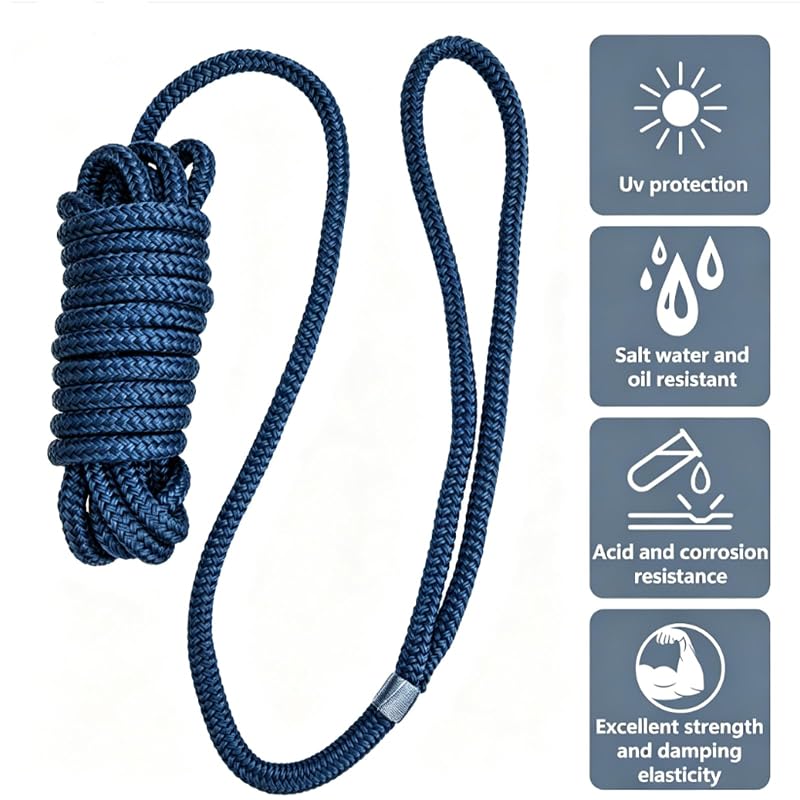 4 Pack 3/8" x 15' Double Braided Nylon Dock Lines – UV Guard, 4150 LBS, Eye Loop