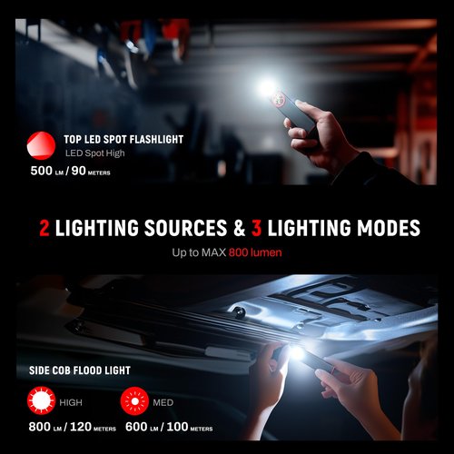 lexall EDC Flashlight, 800Lumen Rechargeable Pocket Flat Flashlight, Magnetic LED Flashlight with Clip, Dimmable Mini Area Light for Car Repairs/Inspection/Travel/Emergency/Camping