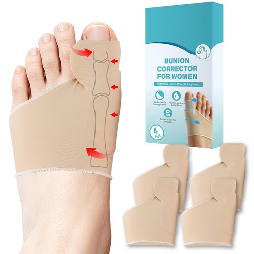 CKOWAJN 4Pcs Bunion Corrector for Women Big Toe, Big Toe Separators Non-Slip & Washable, Toes Straightener, Hallux Valgus Pain Relief Bunions Correction with Splint & Pads (Baige)