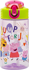 Zak Designs Peppa Pig Kids Water Bottle - 16oz Durable Plastic with Straw & Leak-Proof Design