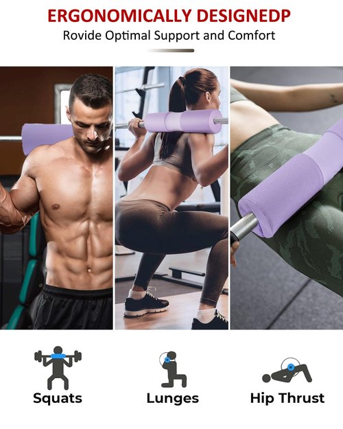 Barbell Squat Pad Nylon Padding AntiSlip- Thick Foam Barbell Pad for Squats Cushion, Lunges&Bar Padding for Hip Thrusts - Standard Weight Bar Pad - Provides Cushion to Neck Shoulders Training (Purple)