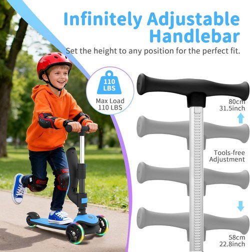 BELEEV A8 Kids Scooter - 3-Wheel Folding Design with LED Light-Up Wheels | Adjustable Height for Ages 3-12