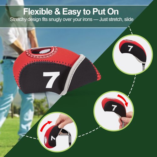 Welspo Golf 11pcs Neoprene Iron Headcover Set Golf Club Iron Head Covers Set Driver Headcover, Transparent Window and Number Print on Both Sides, Head Cover Wedge Iron Protective fits Main Iron Clubs