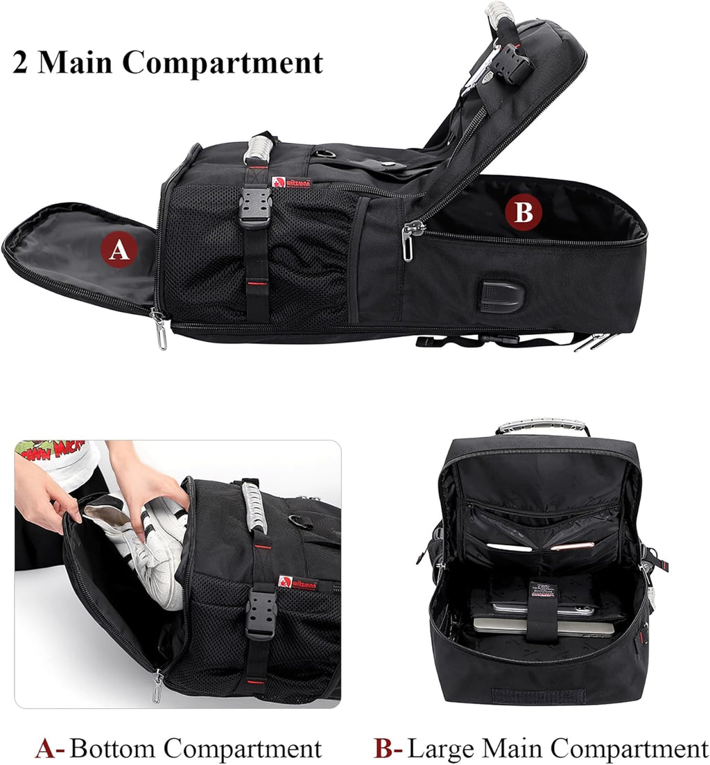WITZMAN Travel Backpack - Convertible Duffle Luggage for 17-Inch Laptop | Black Carry-On Bag