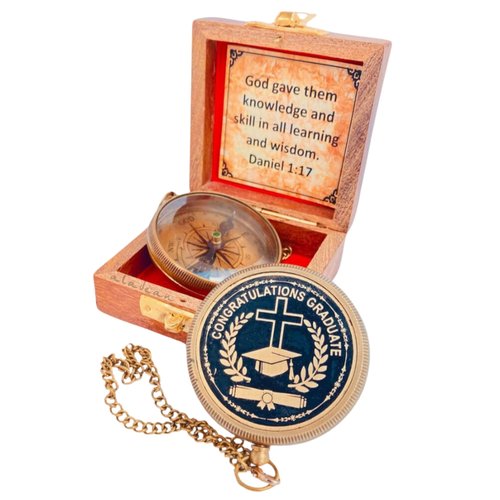 Graduation Gift - Congratulations Graduate Gifts for Graduation 2026, Engraved Compass in Wood Box, Uplifting Inspirational Gift, College High School Graduate Gift
