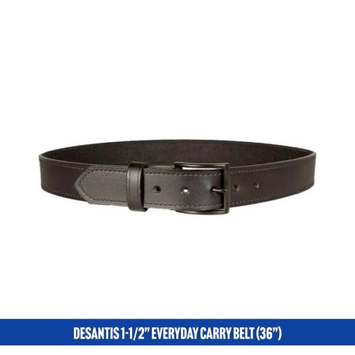 DeSantis 1 1/2” Everyday Carry Belt (EDC), Powder Coated Buckle Closure, Premium Leather Belt, Made of Leather and Other Synthetic Materials, 3.5mm Thick, Black, 36”