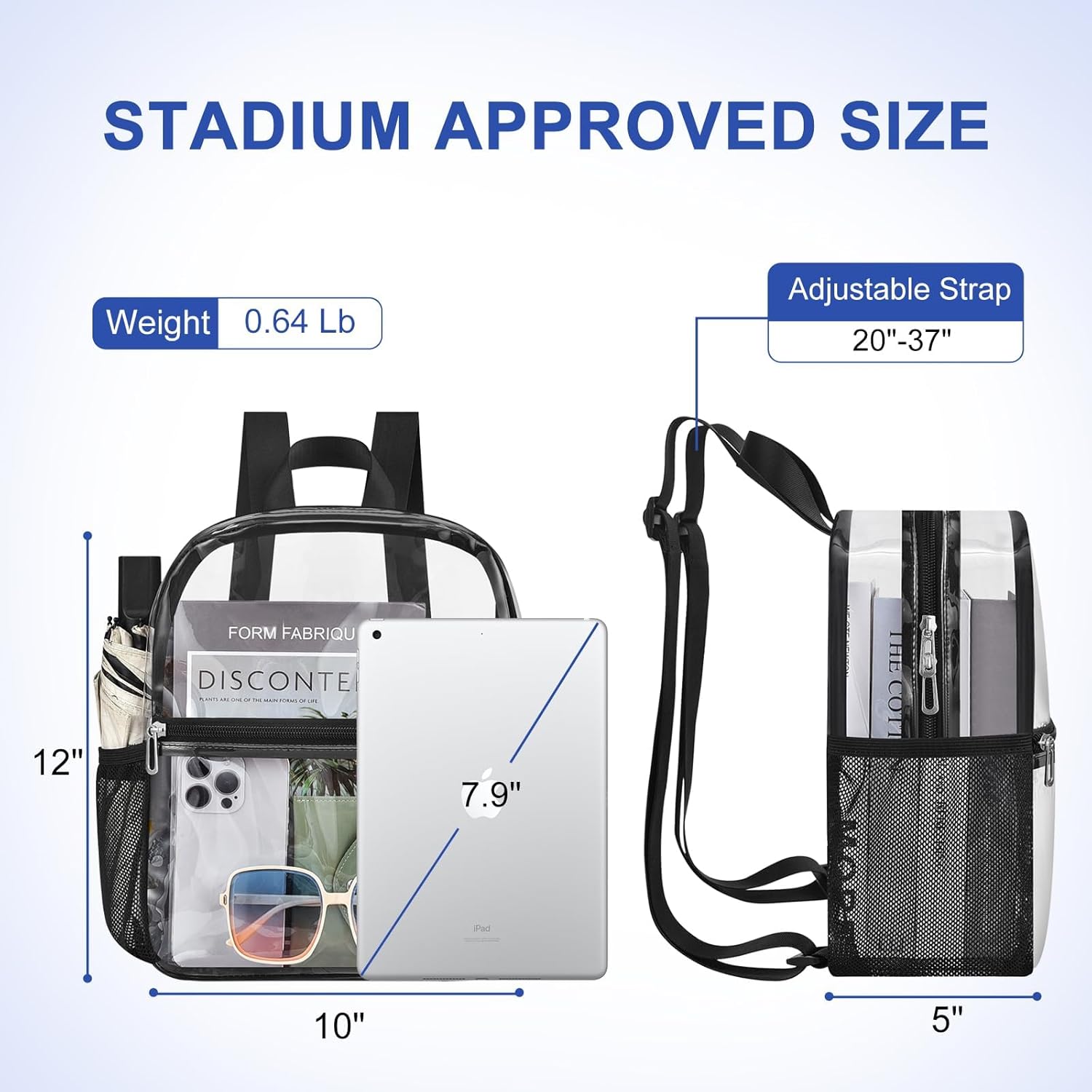 Skiennix Clear Stadium Backpack - Mini Sports Bag for Events, Concerts & Travel | Black 12x12x6