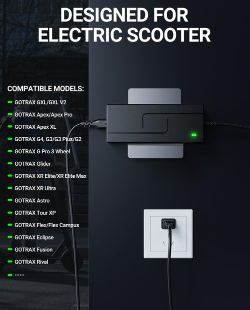 SAYSOLAK 42V 2A Electric Scooter Charger for GOTRAX GXL V2, Apex, G4, G3, G2, Glider, XR Elite, XR Ultra, Astro, Tour XP, Eclipse, Fusion Scooters, 9.8Ft Power Supply Adapter for 36V Lithium Battery