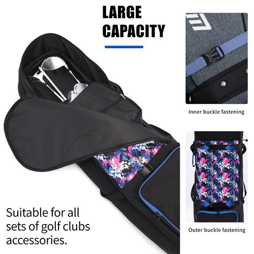 Golf Travel Bags for Airlines with Wheels, Shoes Compartment and Lockable Zipper, Soft-Sided Golf Club Travel Cover to Protect Culbs, Wear-Resistant Waterproof 900D Polyester Oxford