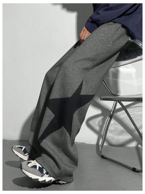 SHENHE Boy's Baggy Sweatpants Wide Leg Star Graphic Drawstring Athletic Workout Pants Trousers Dark Grey 13Y