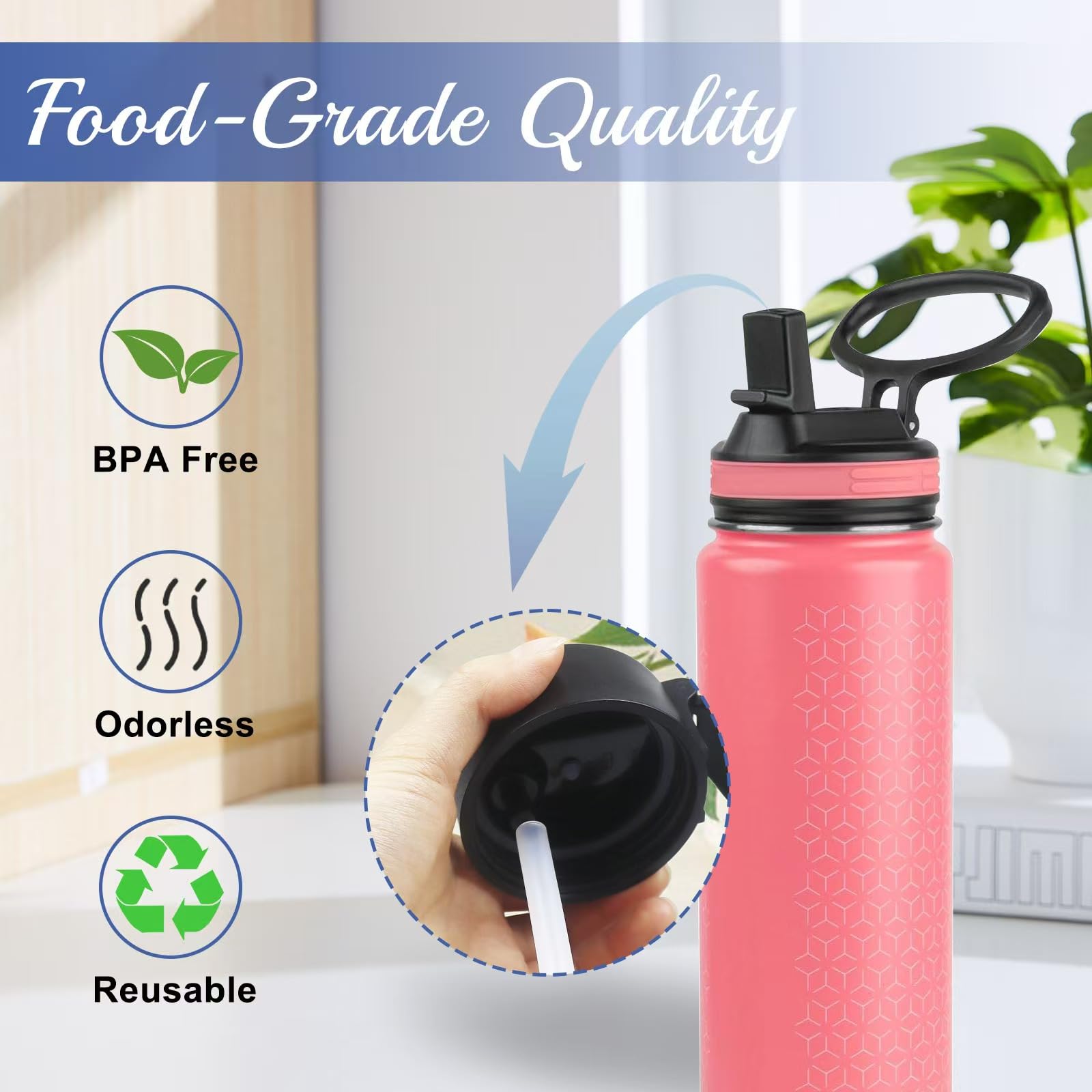 Replacement Straw Set for ThermoFlask Bottles – Fits 14/16/18/24/32/40/64 oz, 10 Straws +2 Cleaning Brushes + 2 Measuring Sheets + 1 Cutter Tool (10 straws)