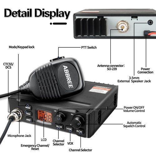 ABBREE CB Radio with Magnetic Mount Antenna for Truckers Long Range AM FM Professional CB Radios,Compact Design,Instant Emergency Channel 9/19,Full 40 Channels,Handheld Mic,LCD Display,VOX